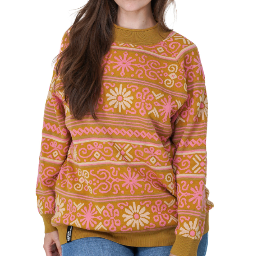 NOTICE THE RECKLESS W NORDIC FLORA TEXTURED SWEATER