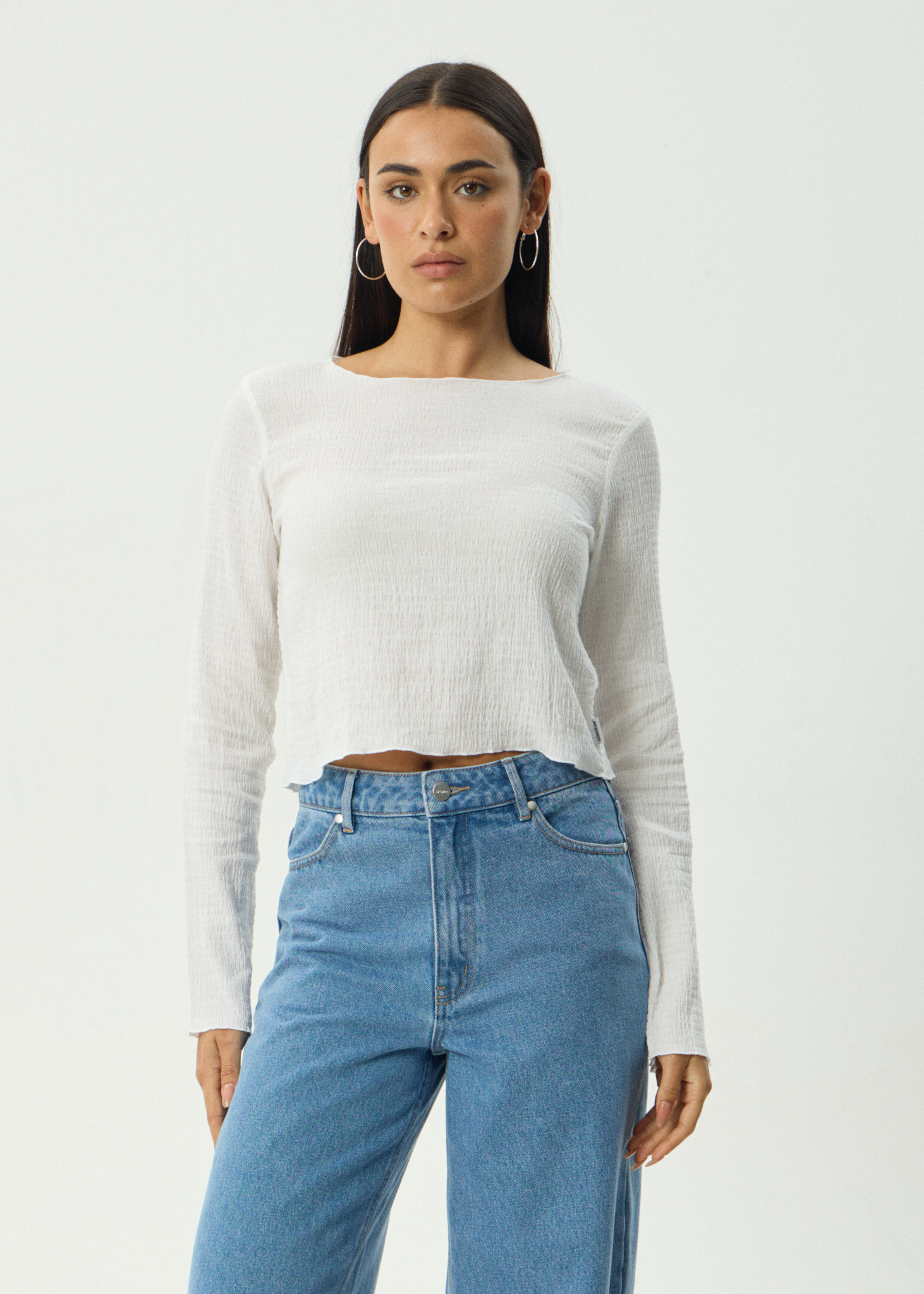 AFENDS W FOCUS SEERSUCKER LG TOP White