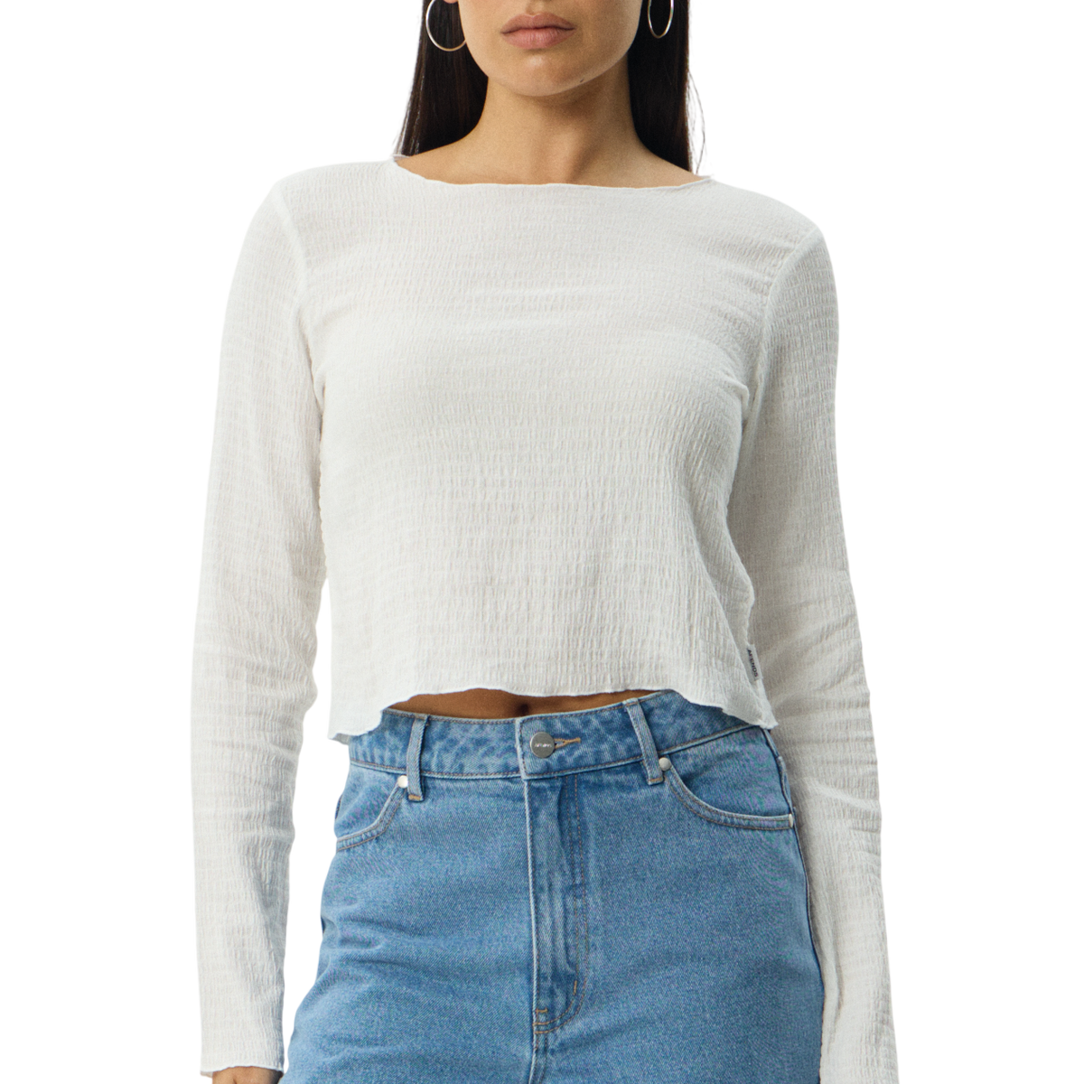 AFENDS W FOCUS SEERSUCKER LG TOP White