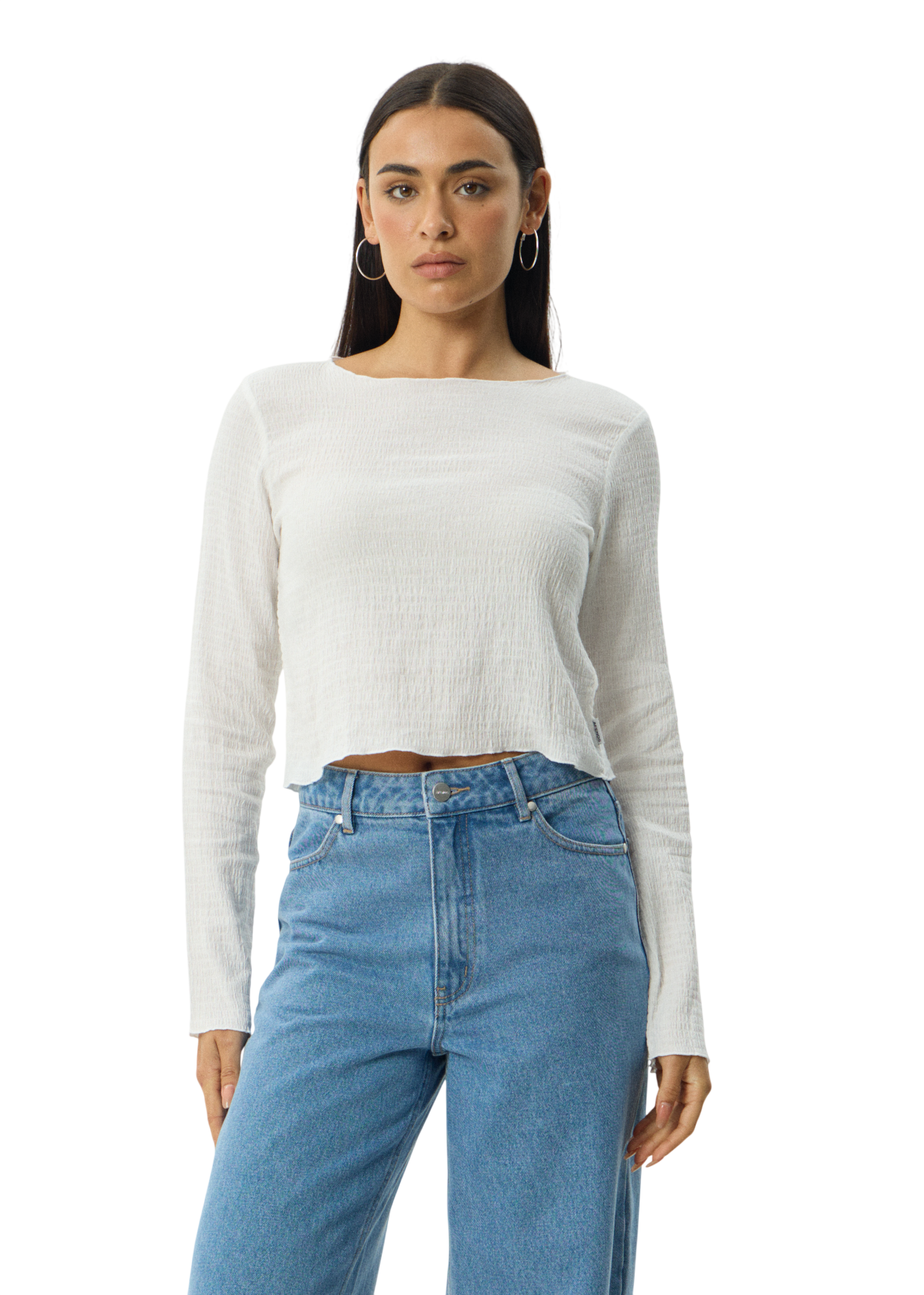 AFENDS W FOCUS SEERSUCKER LG TOP White