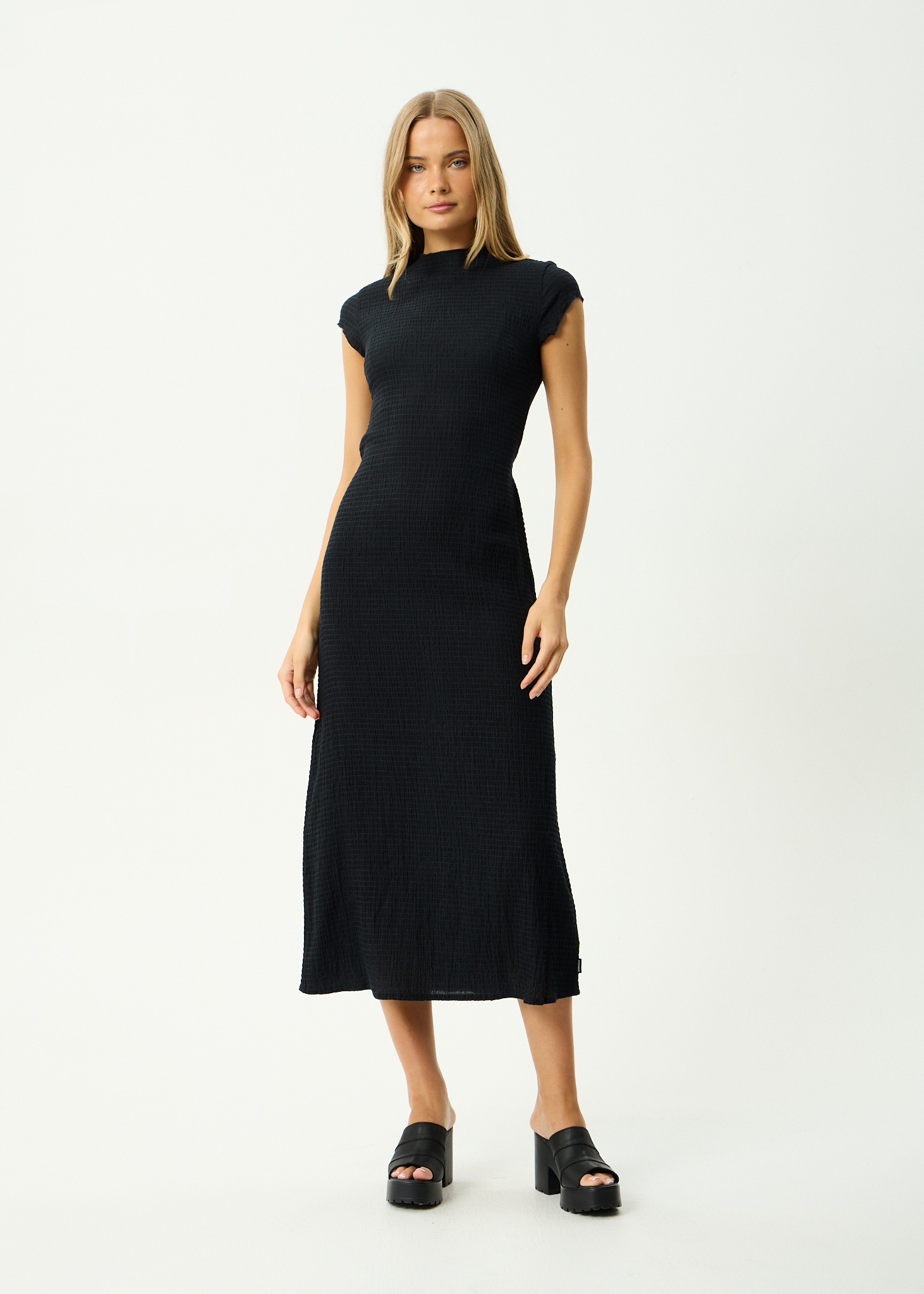 Afends W Elodie Hemp Seersucker Midi Dress Black