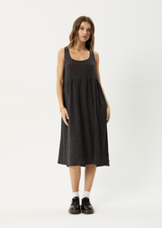 AFENDS W DARKNESS HEMP SEERSUCKER MIDI DRESS