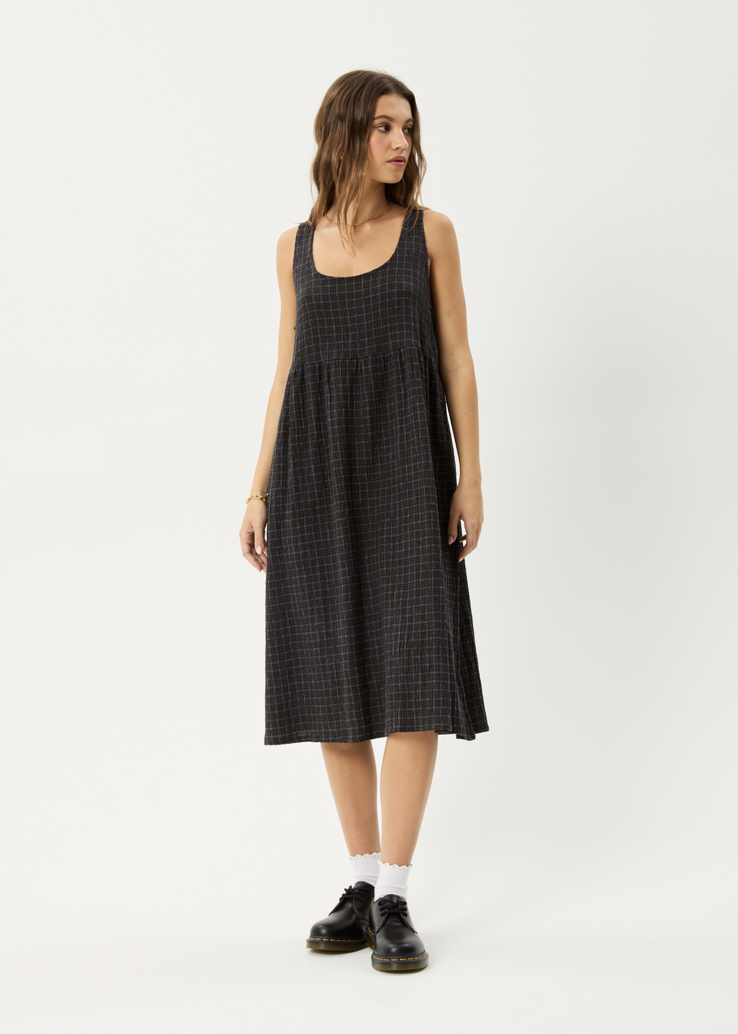 AFENDS W DARKNESS HEMP SEERSUCKER MIDI DRESS
