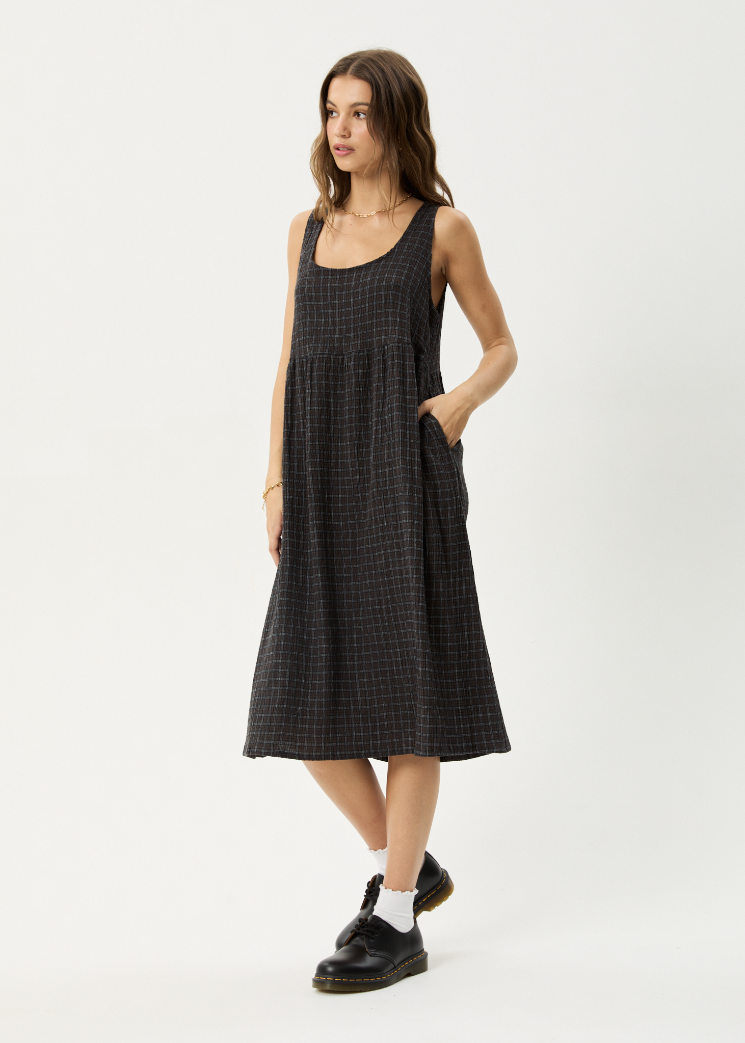 AFENDS W DARKNESS HEMP SEERSUCKER MIDI DRESS