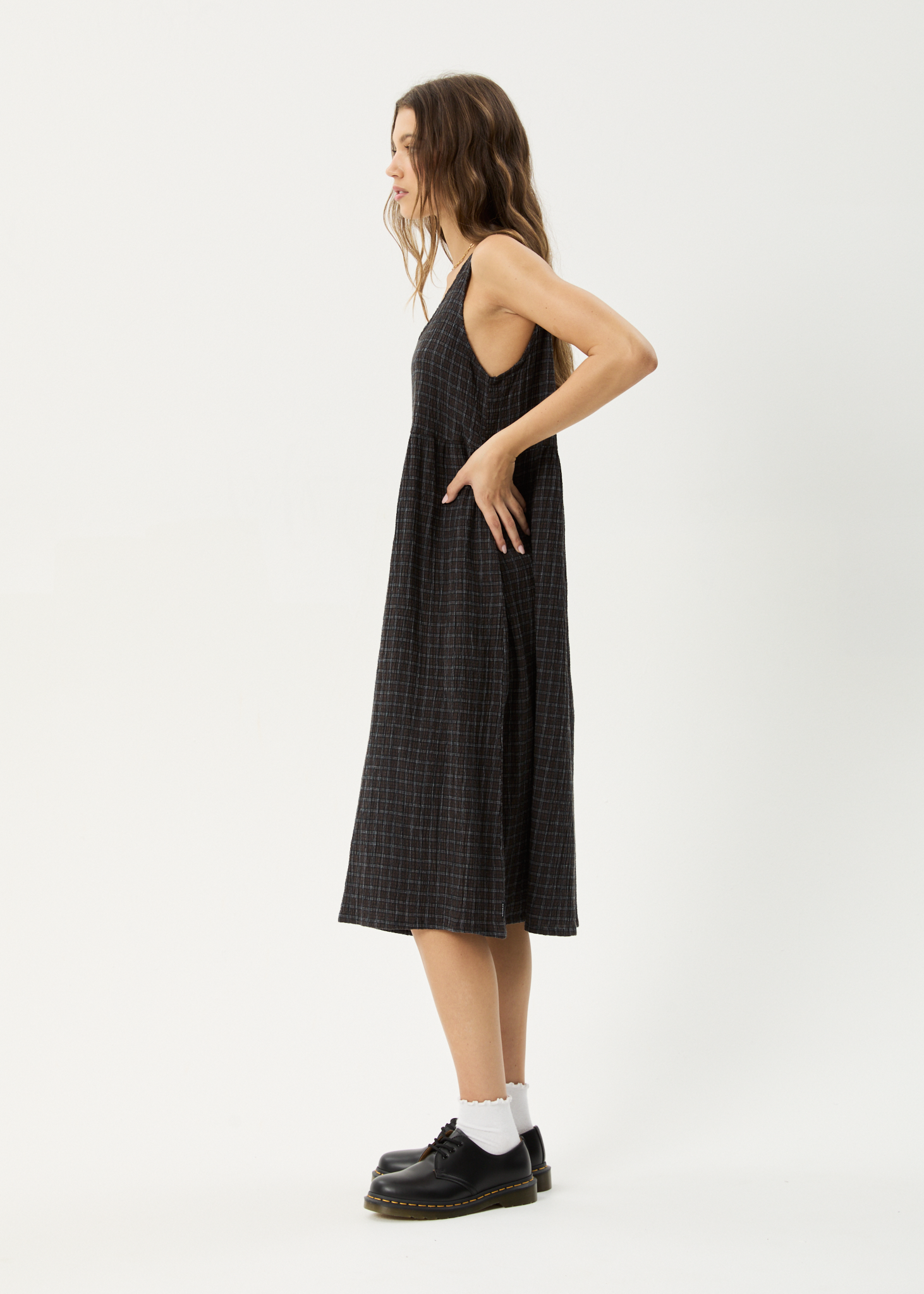 AFENDS W DARKNESS HEMP SEERSUCKER MIDI DRESS