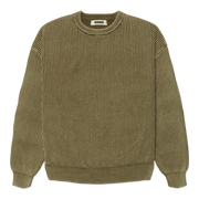WOODBIRD SAKE WASHED CREW DARK OLIVE