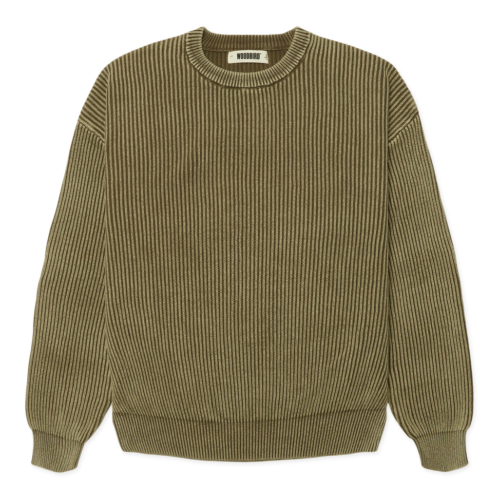 WOODBIRD SAKE WASHED CREW DARK OLIVE