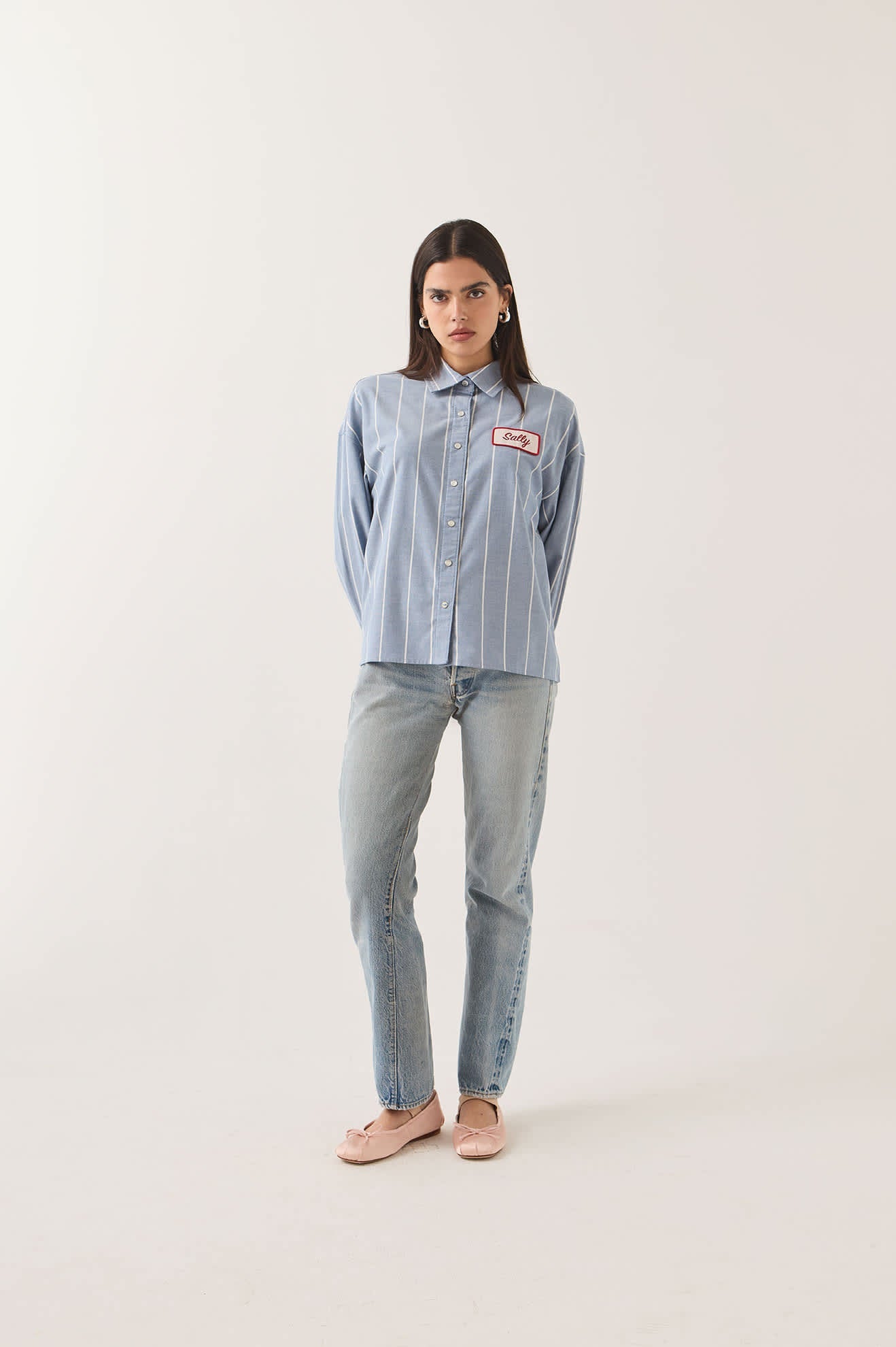 BRIXTON X FORD W MUSTANG SALLY LS SHIRT - Blue Chambray/Stripe