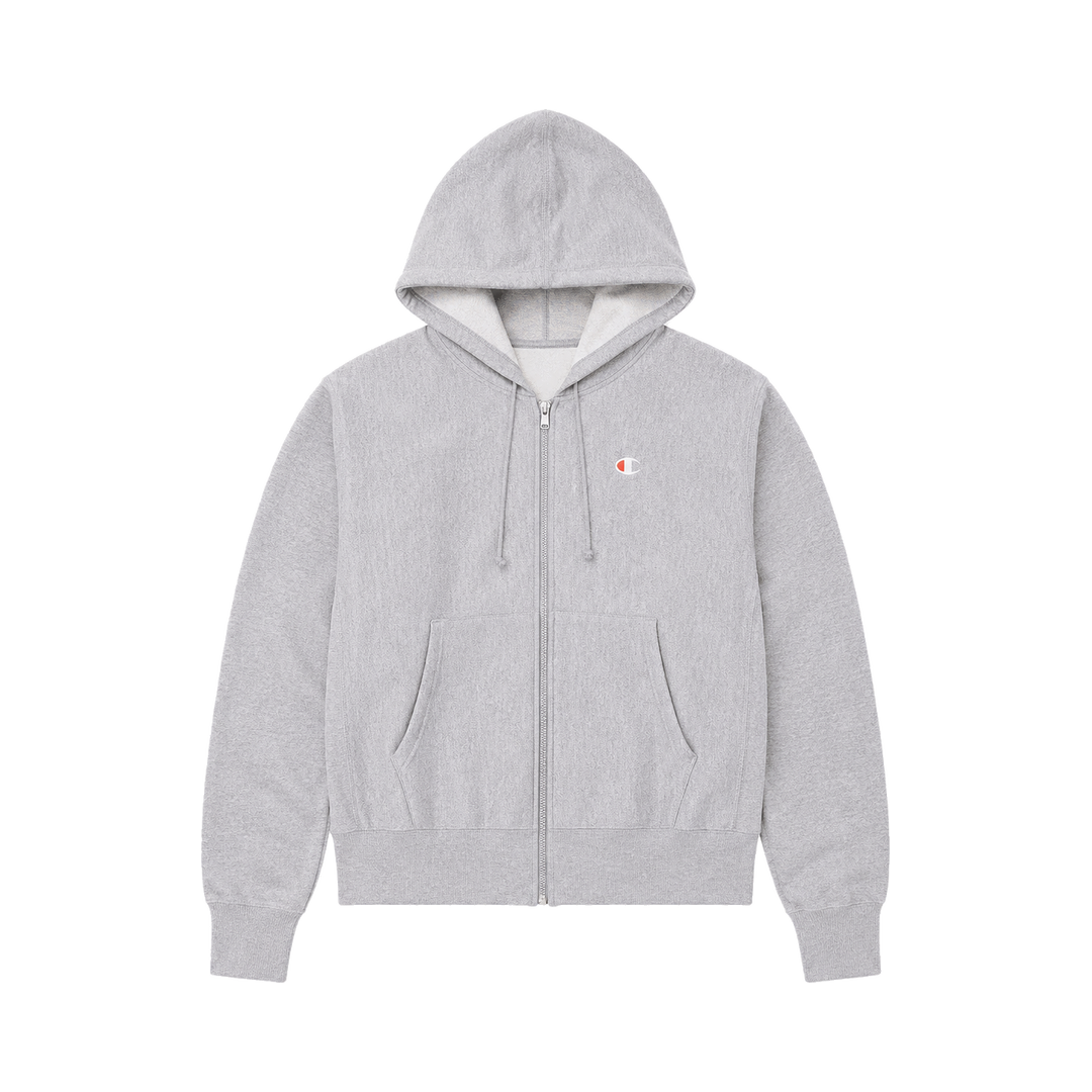 CHAMPION M REVERSE WEAVE FULL ZIP HOOD - flat lay