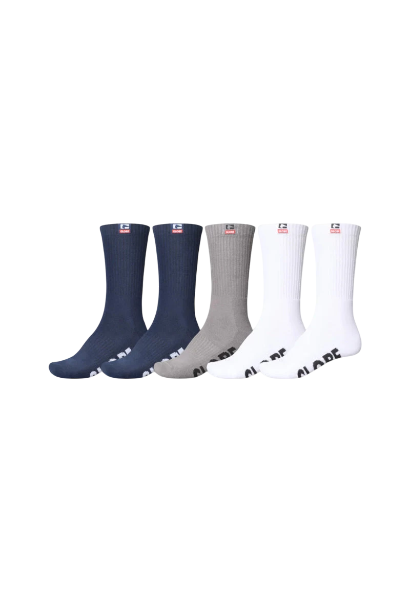 GLOBE WOVEN LOGO HI CREW SOCK 5 PACK - Boutique Homies
