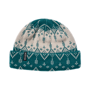 Tuque Burton Recycled Sidehitt Atlantic Teal, motif géométrique turquoise et crème — vue de face avec revers.