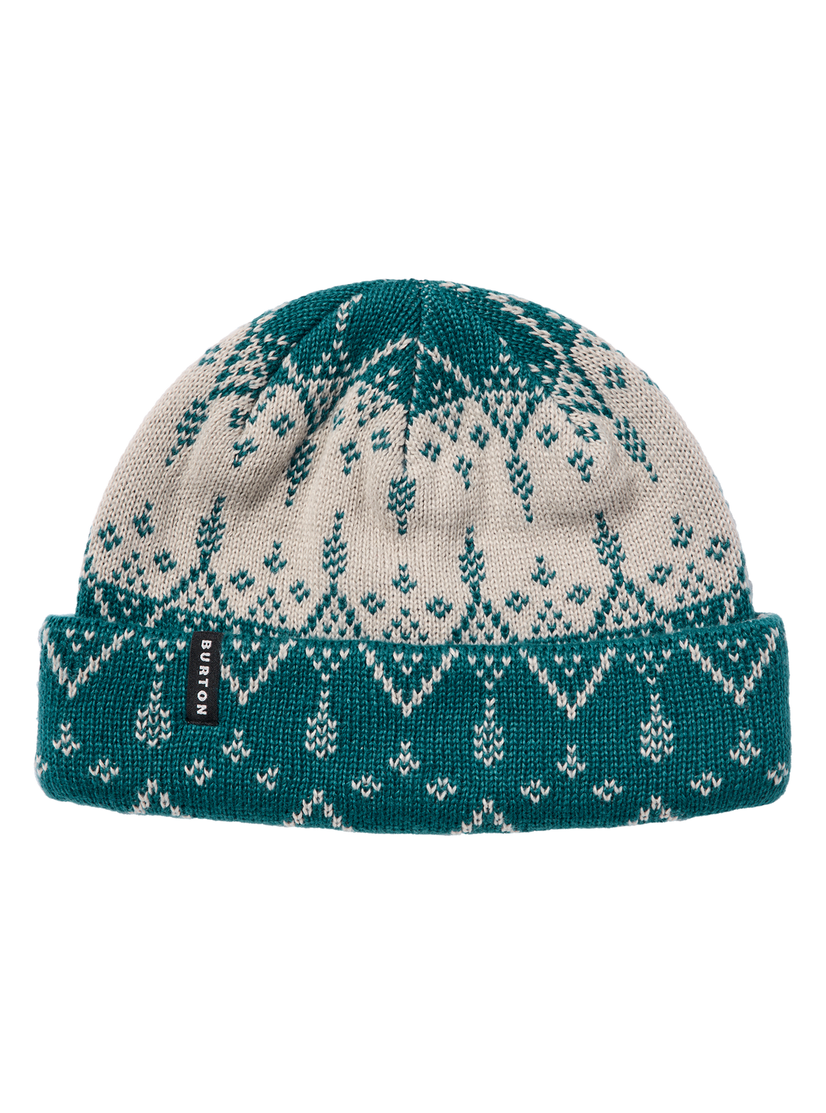 Tuque Burton Recycled Sidehitt Atlantic Teal, motif géométrique turquoise et crème — vue de face avec revers.