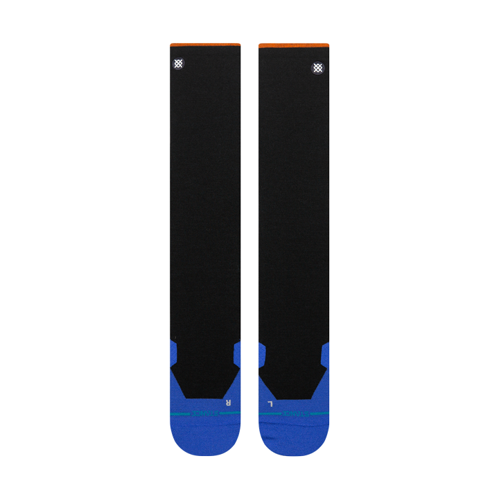 Bas de neige Stance Two Tone Ultra Light Wool Black, pieds bleus — paire à plat, côté logo.