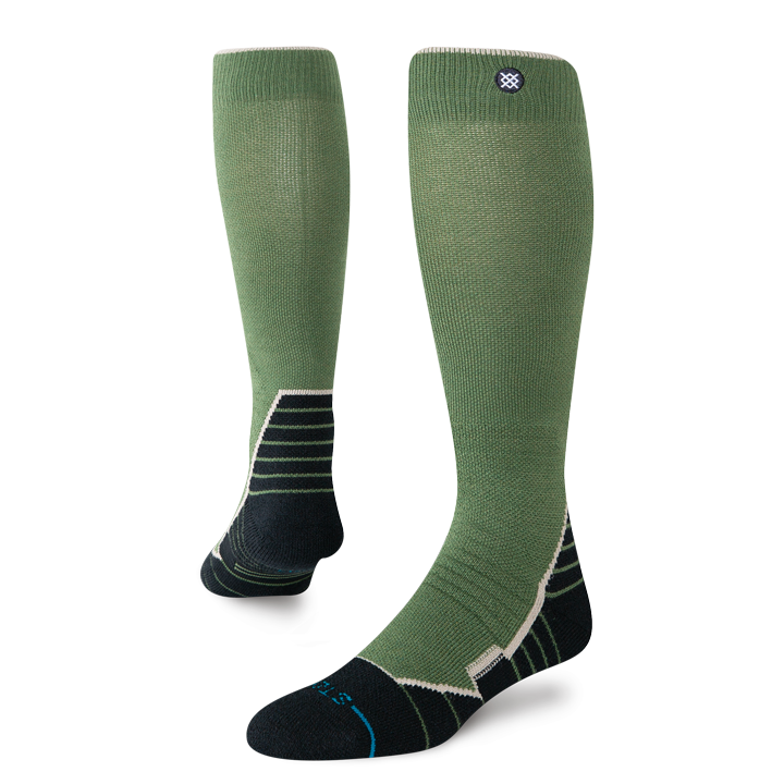 Bas de neige Stance Contrast Mid Wool Green, verts avec pieds noirs — paire présentée en volume.