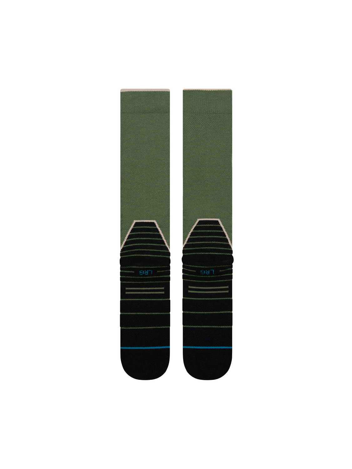 Bas de neige Stance Contrast Mid Wool Green, verts avec pieds noirs — paire à plat, côté talons.