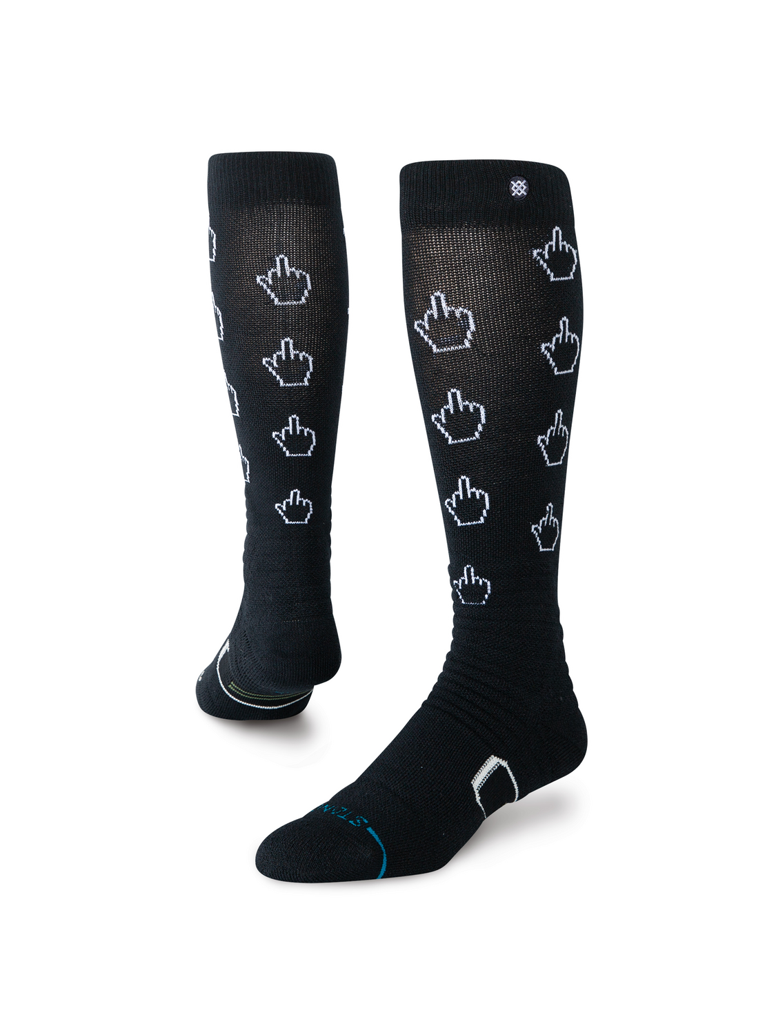 Bas de neige Stance Cursor Mid Poly Black, motif de curseurs blancs — paire présentée en volume.