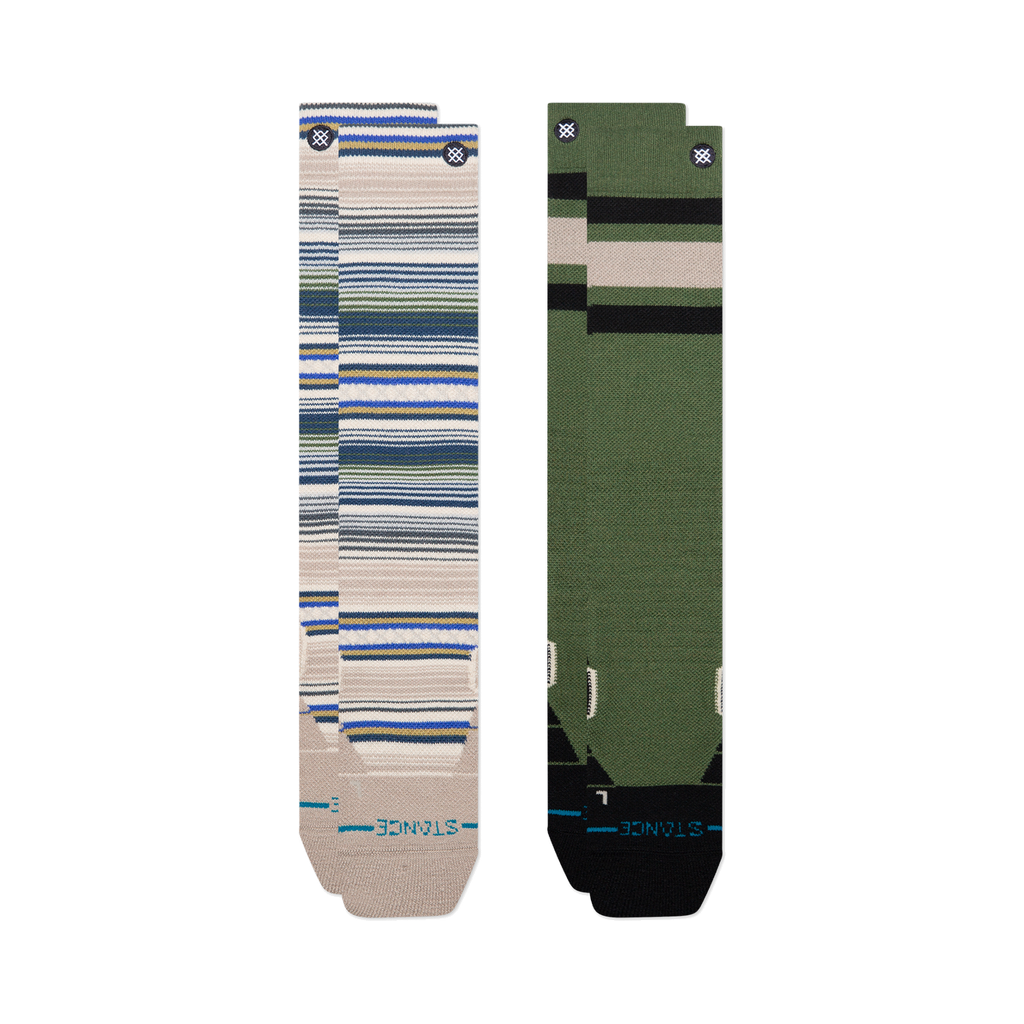 Ensemble de deux paires de bas Stance Jorongo Mid Wool Multi, motifs rayés — deux paires à plat.