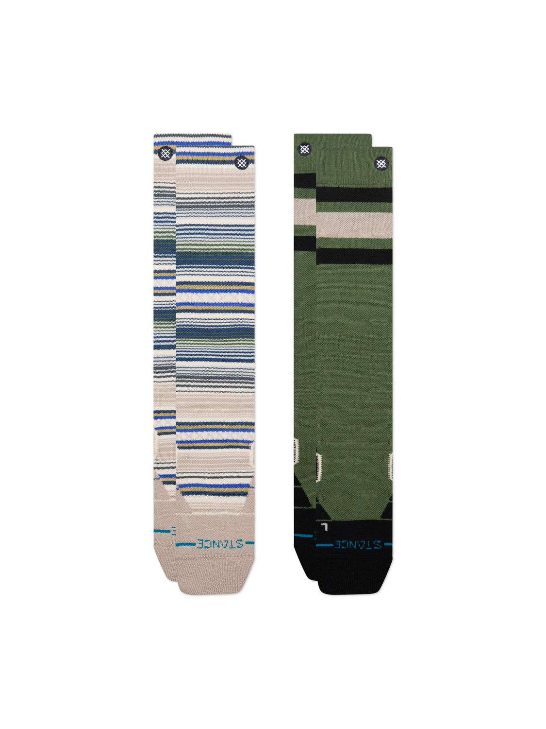 Ensemble de deux paires de bas Stance Jorongo Mid Wool Multi, motifs rayés — deux paires à plat.