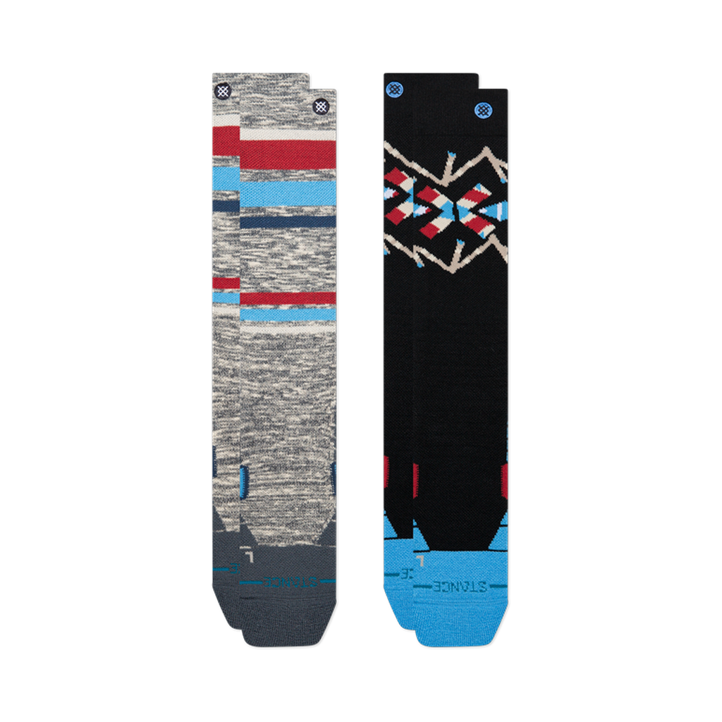 Ensemble de deux paires de bas Stance Stripe Up Mid Poly Windward Blue — deux paires à plat, motifs rayés et géométriques.