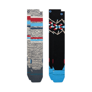 Ensemble de deux paires de bas Stance Stripe Up Mid Poly Windward Blue — deux paires à plat, motifs rayés et géométriques.