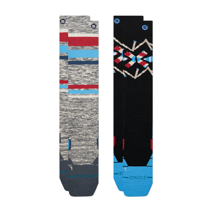 Ensemble de deux paires de bas Stance Stripe Up Mid Poly Windward Blue — deux paires à plat, motifs rayés et géométriques.