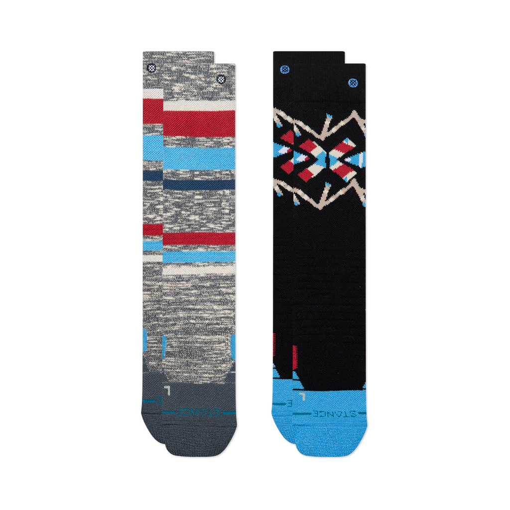 Ensemble de deux paires de bas pour enfant Stance Stripe Up Mid Poly Windward Blue — deux paires à plat, motifs rayés et géométriques.