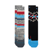Ensemble de deux paires de bas pour enfant Stance Stripe Up Mid Poly Windward Blue — deux paires à plat, motifs rayés et géométriques.