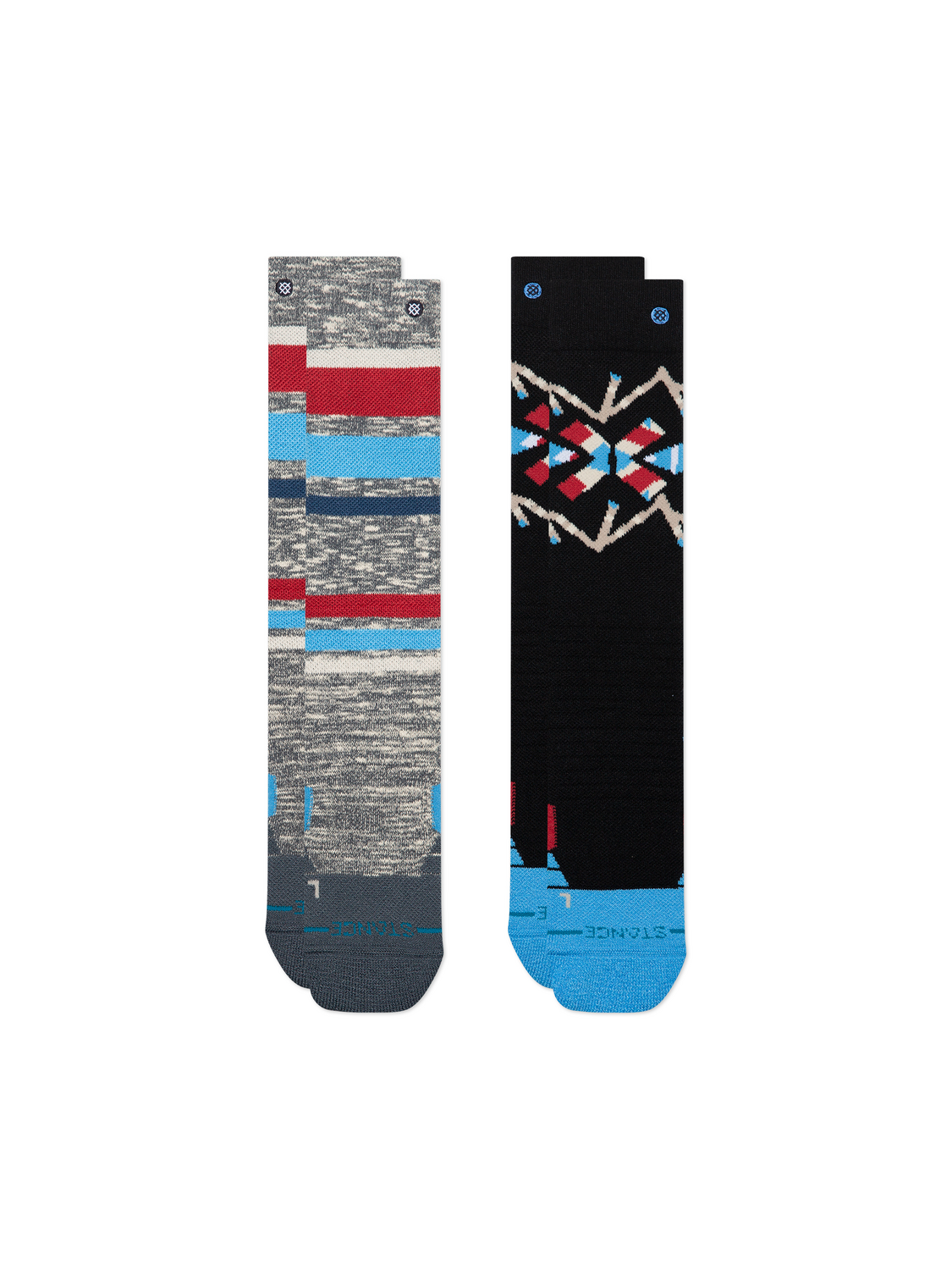 Ensemble de deux paires de bas pour enfant Stance Stripe Up Mid Poly Windward Blue — deux paires à plat, motifs rayés et géométriques.