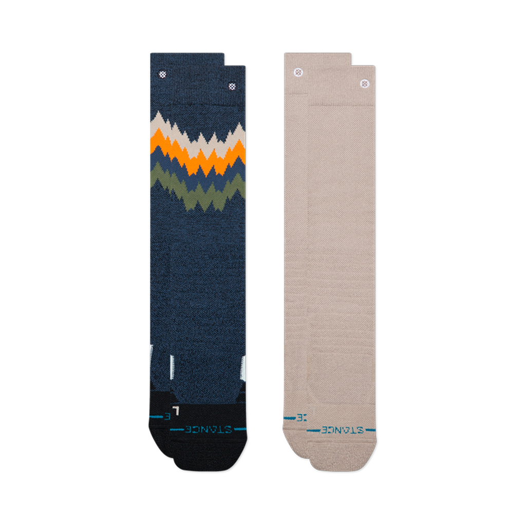 Ensemble de deux paires de bas pour enfant Stance Thompson Mid Poly Navy Heather — deux paires à plat, une à chevrons et une unie.