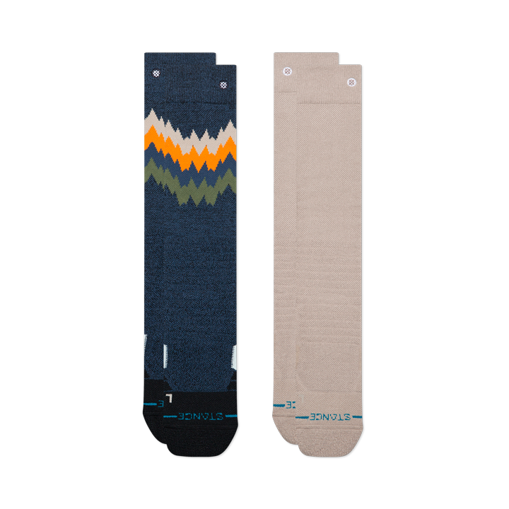 Ensemble de deux paires de bas pour enfant Stance Thompson Mid Poly Navy Heather — deux paires à plat, une à chevrons et une unie.