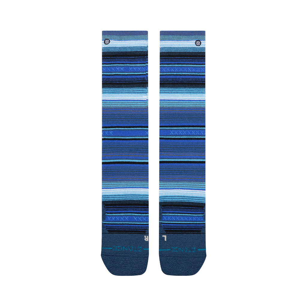 Bas de neige pour enfant Stance Curren Mid Wool Blue, rayures bleues — paire à plat, côté logo.