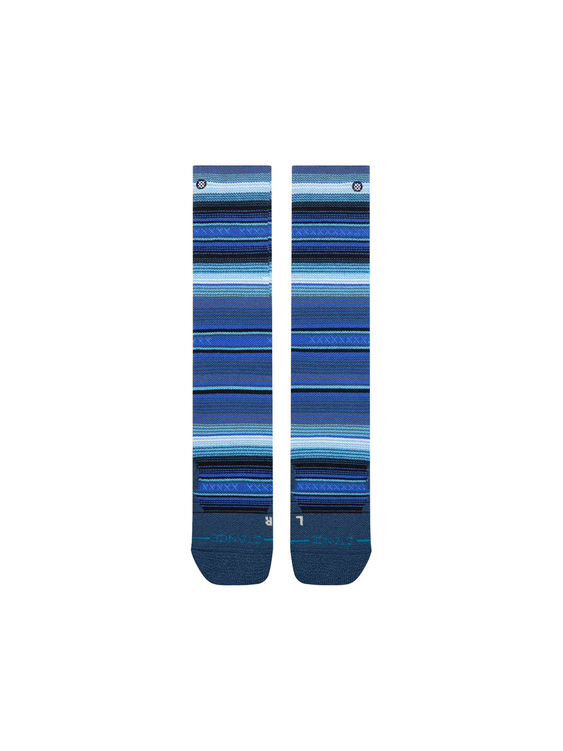 Bas de neige pour enfant Stance Curren Mid Wool Blue, rayures bleues — paire à plat, côté logo.