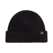 Tuque The North Face Fisherman TNF Black, noire — vue de face avec revers.