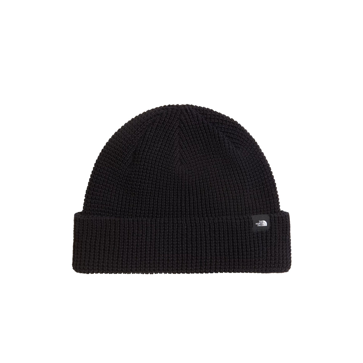 Tuque The North Face Fisherman TNF Black, noire — vue de face avec revers.