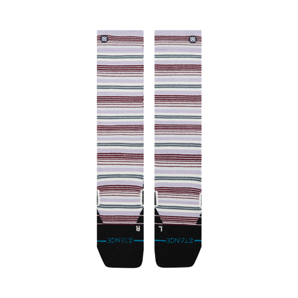 Bas de neige pour femme Stance Serape Mid Wool Lilac, rayures lilas — paire à plat, côté logo.