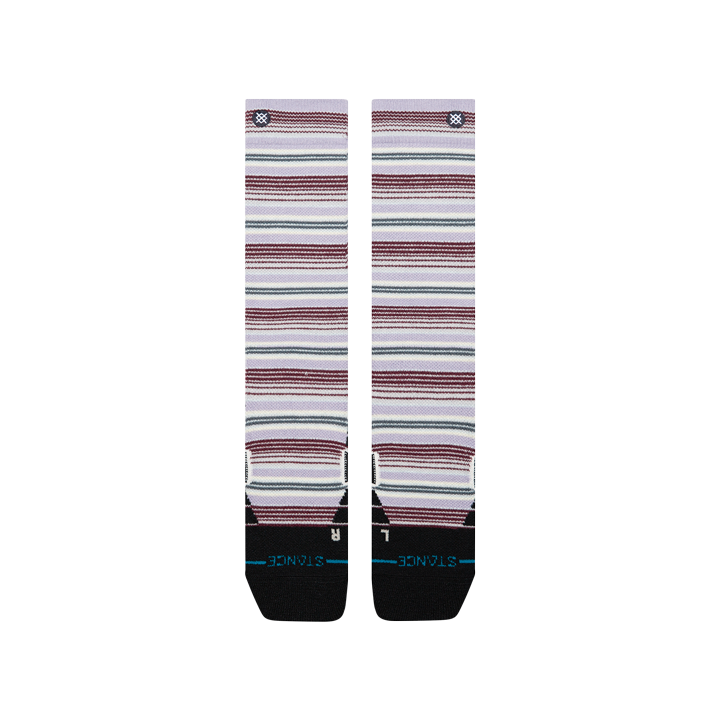 Bas de neige pour femme Stance Serape Mid Wool Lilac, rayures lilas — paire à plat, côté logo.