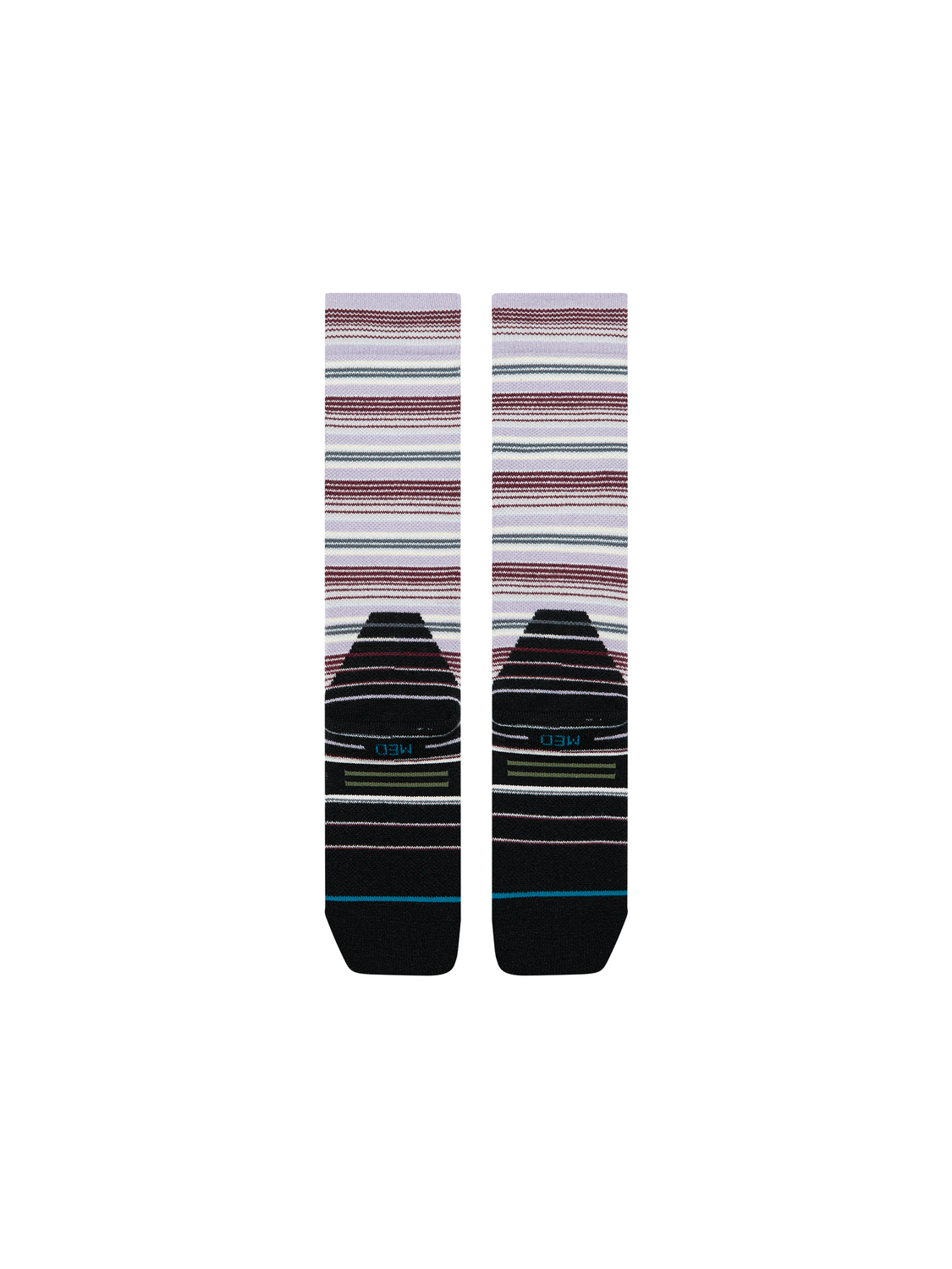 Bas de neige pour femme Stance Serape Mid Wool Lilac, rayures lilas — paire à plat, côté talons.