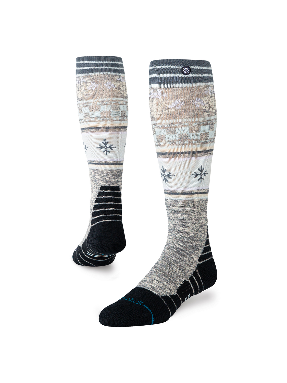 Bas de neige pour femme Stance Flake Mid Poly Ice Blue, motif de flocons — paire présentée en volume.