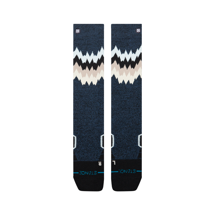 Bas de neige pour femme Stance Thompson Mid Wool Black Heather, motif à chevrons — paire à plat, côté logo.