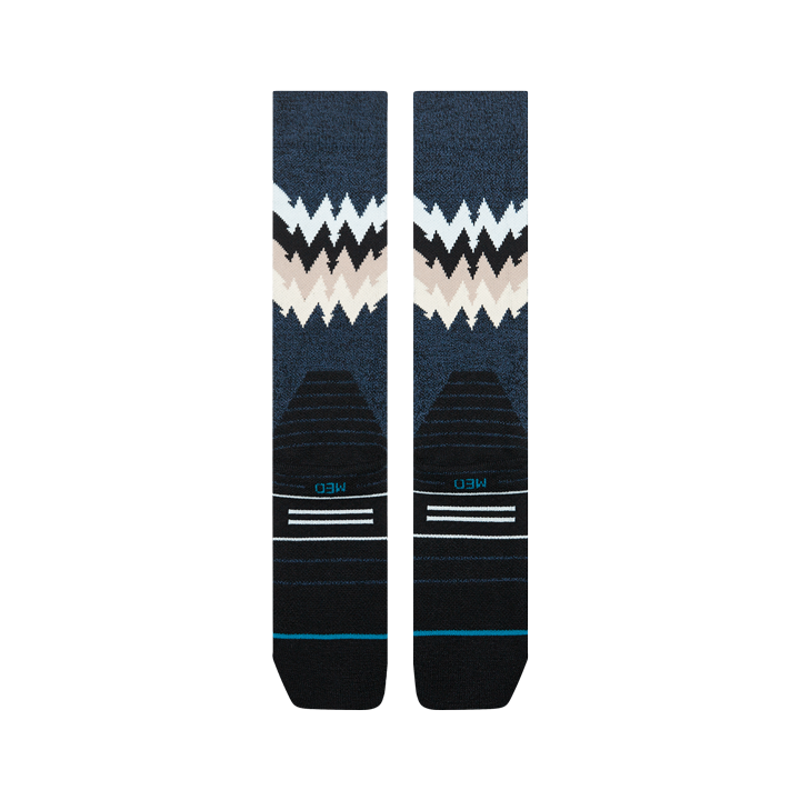 Bas de neige pour femme Stance Thompson Mid Wool Black Heather, motif à chevrons — paire à plat, côté talons.