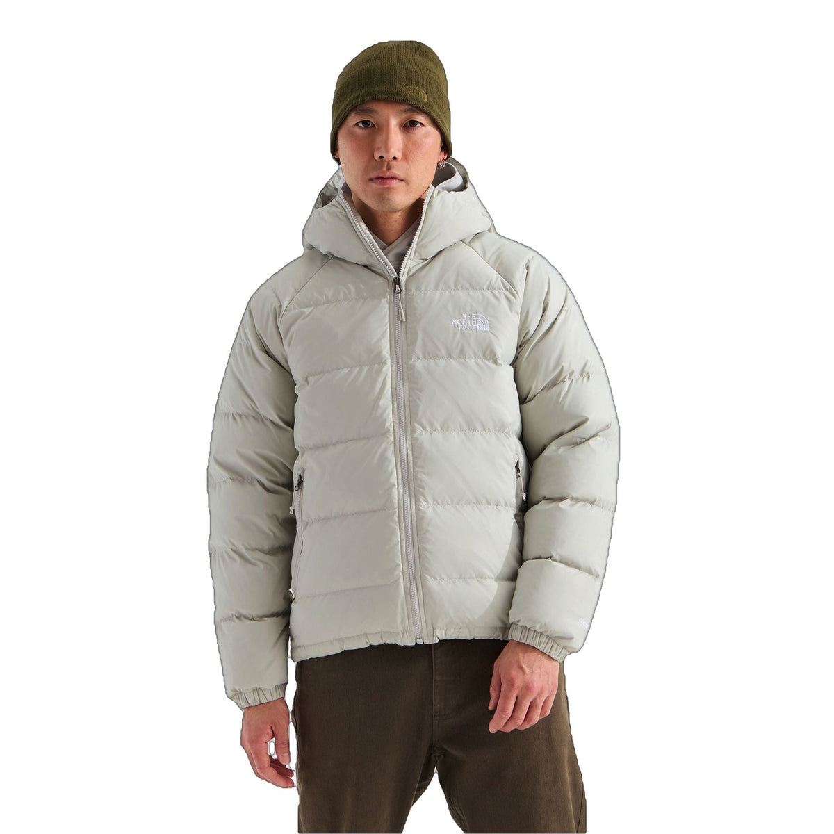The North Face Hydrenalite Down Hoodie Cumulus Cloud — vue de face sur mannequin