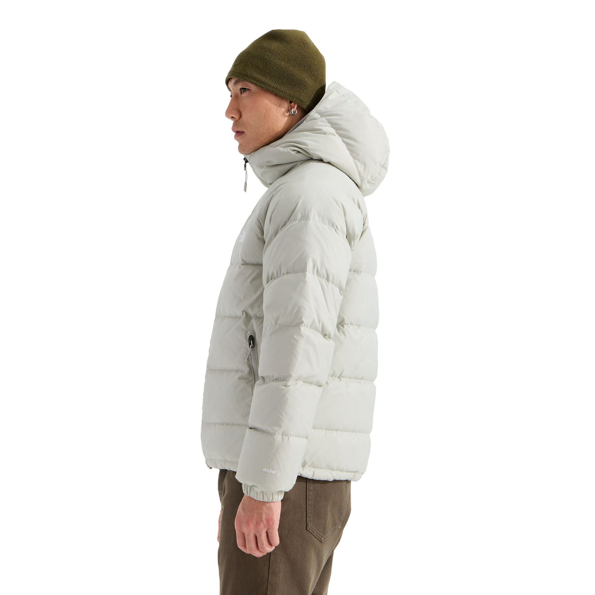 The North Face Hydrenalite Down Hoodie Cumulus Cloud — vue de côté sur mannequin