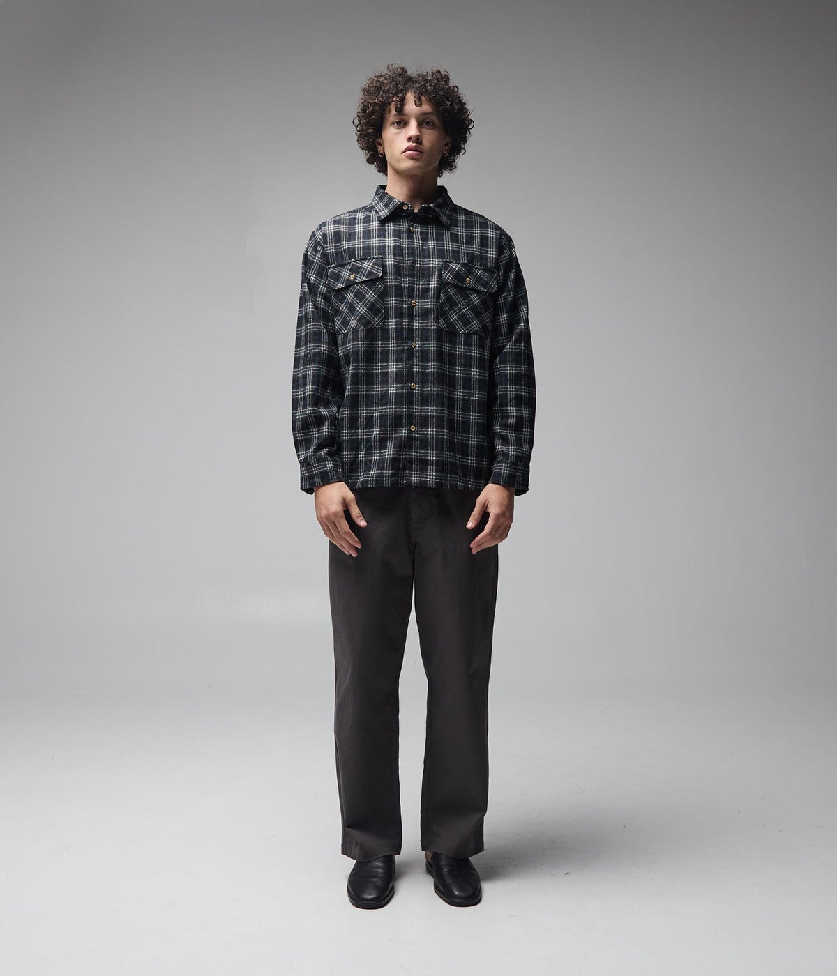 FORMER VIVAN FLANNEL LS SHIRT - BLACK/GREY