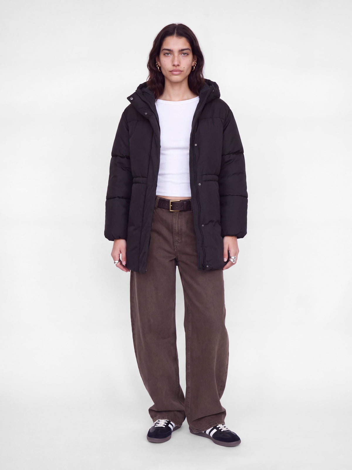 JJXX JXMaeve Puffer Jacket Black — porté de face, vue complète