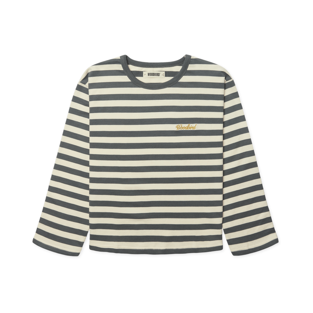 Woodbird Joul Wide Sleeve Stripe Tee — White/Slate Blue — vue catalogue