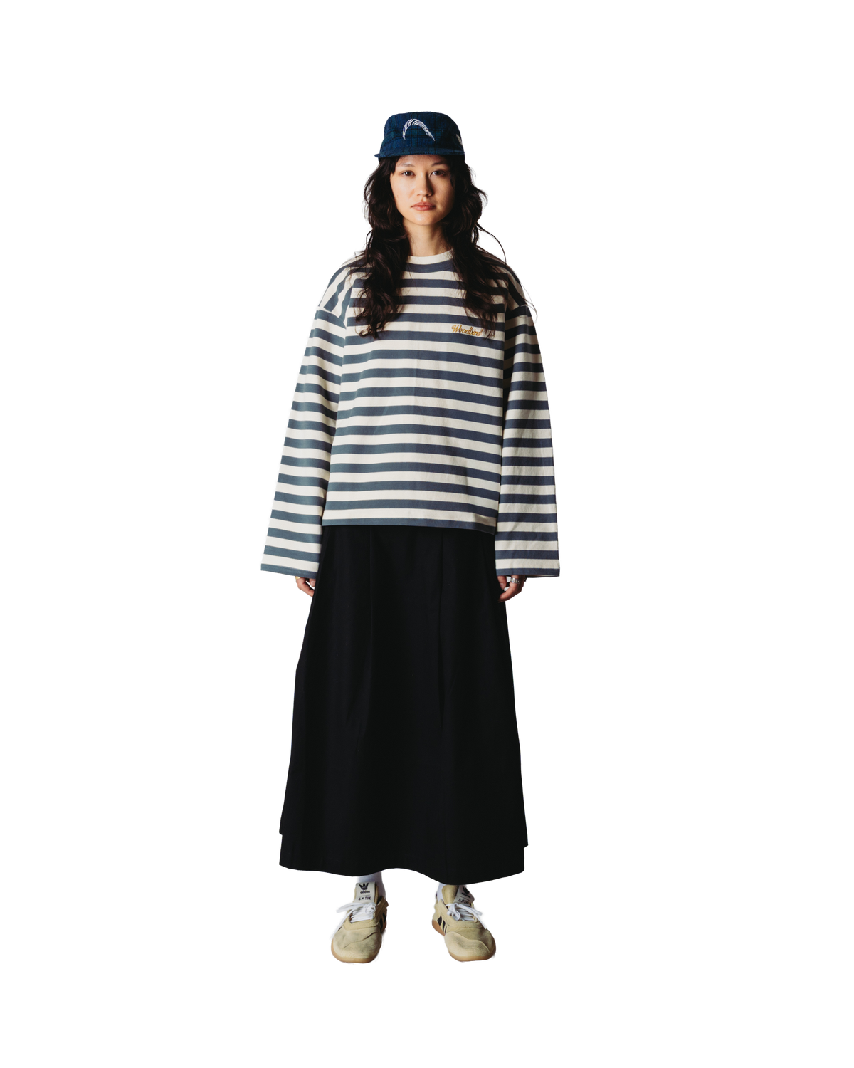 Woodbird Joul Wide Sleeve Stripe Tee — White/Slate Blue — photo originale 1