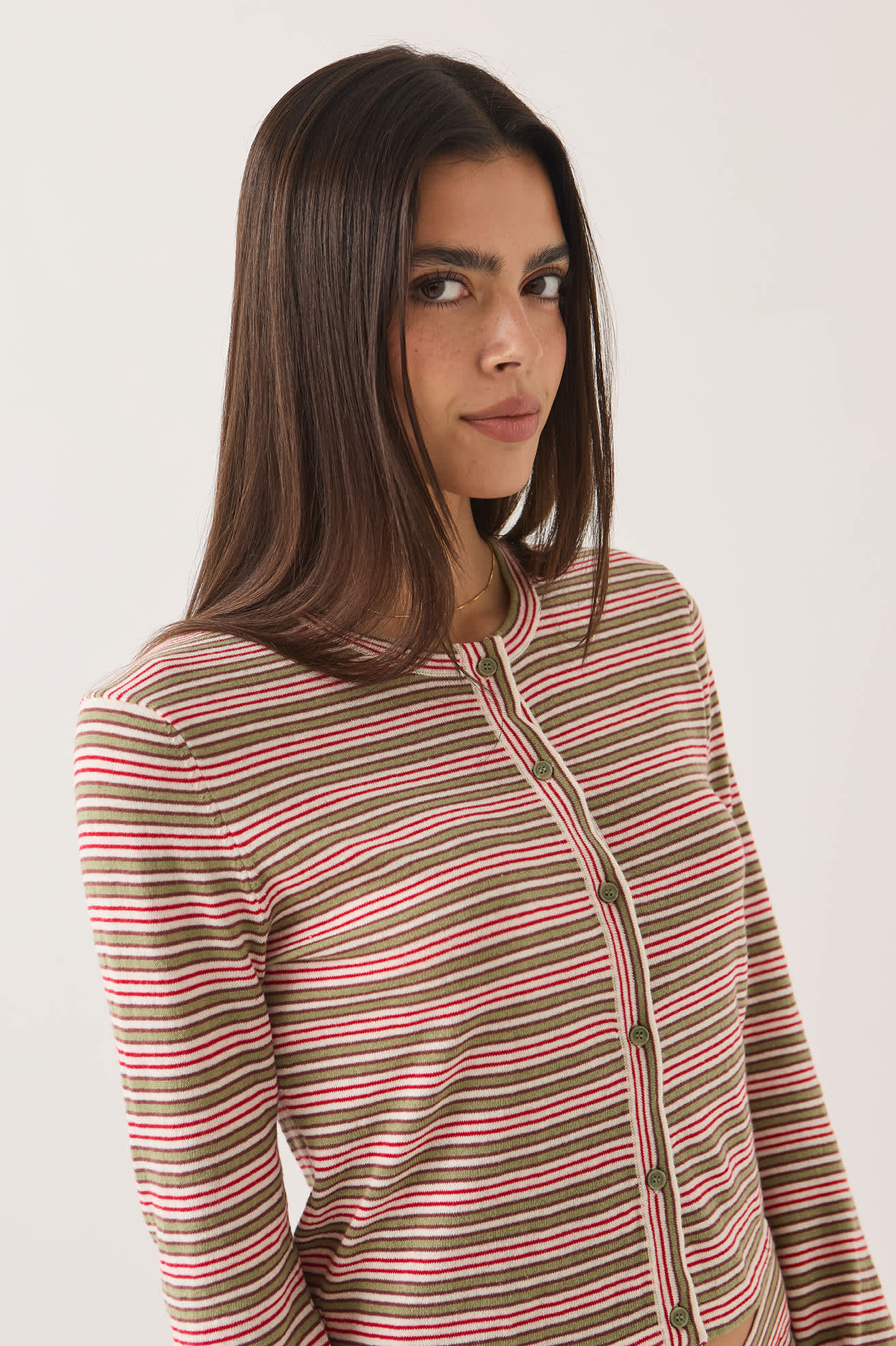 Brixton W Bixby LW Cardigan Green Multi Stripe - vue 5