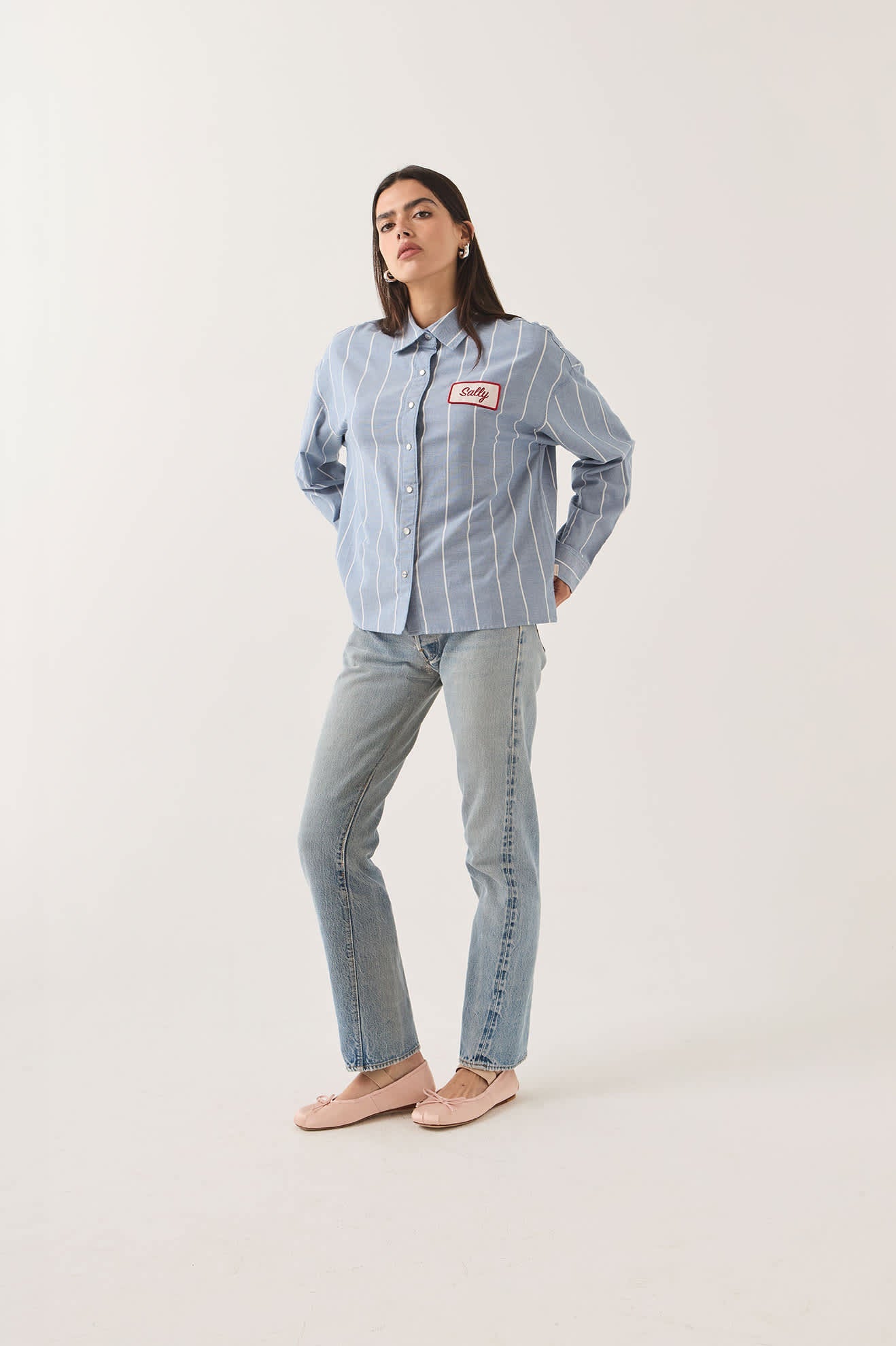 BRIXTON X FORD W MUSTANG SALLY LS SHIRT - Blue Chambray/Stripe