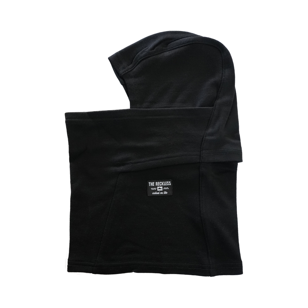 Notice The Reckless Merino Balaclava Black — de profil, à plat