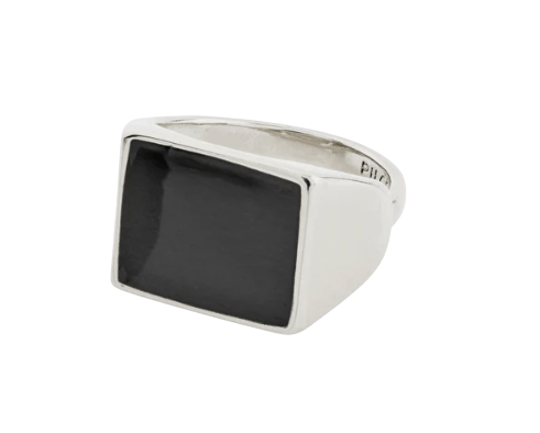 PILGRIM SQUARE BLACK SIGNET RING ECRU - Boutique Homies